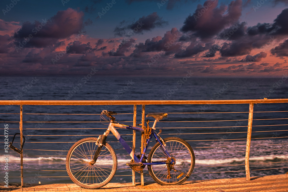 Fototapeta premium Alone forgotten bike near the seaside and concept of loneliness