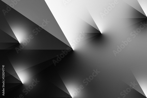 Black white abstract modern background for design. Geometric. Triangle. Metallic sheen. light reflection effect. Dark grey  silver color. Gradient. Cuts scratches on a sheet of paper or metal.