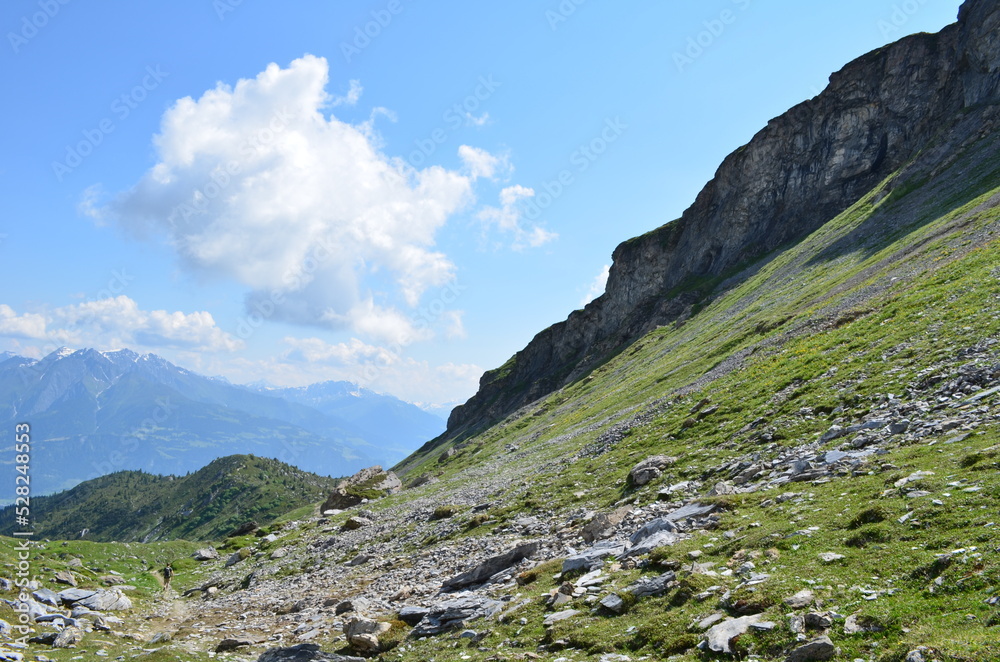 Man hiking in Swiss Alps