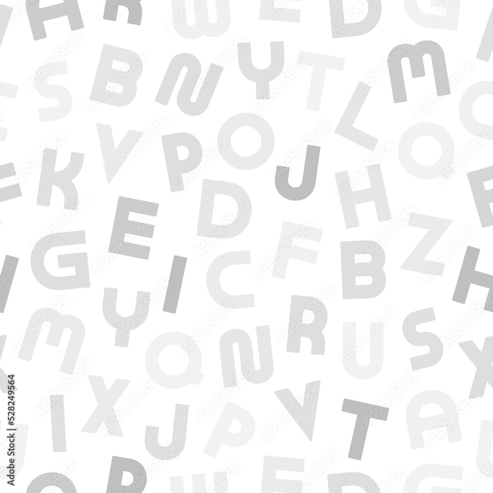 Vector seamless alphabet pattern with mosaic latin letters. Fashion design - repeatable background. White and gray endless print