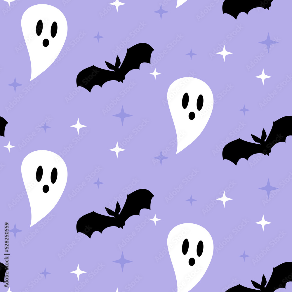 Fototapeta premium Halloween pattern with ghost and bat.