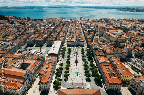 Aerial drone view of Baixa District in Lisbon, Portugal photo