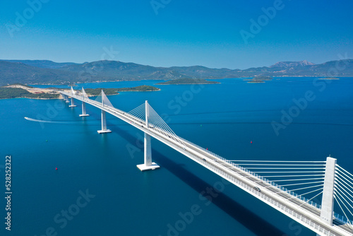 Fényképezés Aerial view of the newly built Pelješac Bridge, Croatia