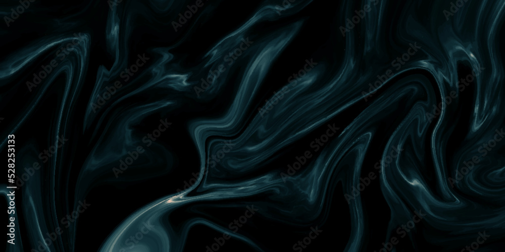 Dark blue marble oil ink liquid swirl texture for do ceramic counter dark green abstract light background, liquid metal close-up, wide horizontal banner. Dark blue marble oil ink liquid swirl texture for do ceramic counter dark green abstract light background, liquid metal close-up, wide horizontal banner.
