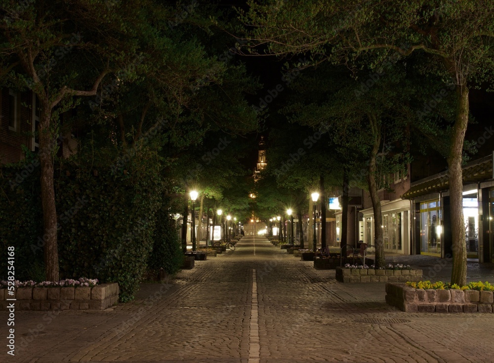 empty street of the old town with shops night