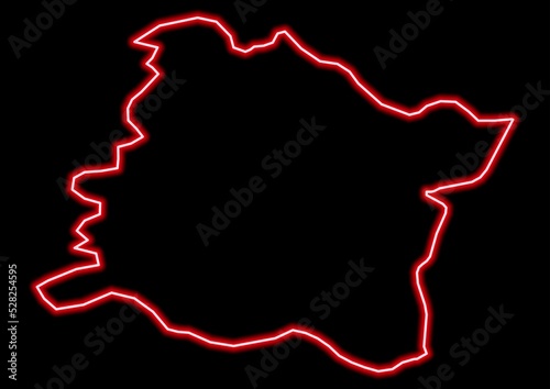 Red glowing neon map of Varna Bulgaria on black background.