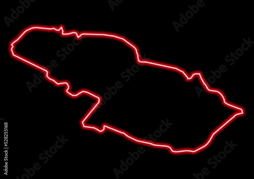 Red glowing neon map of Viroviticko-Podravska Croatia on black background.