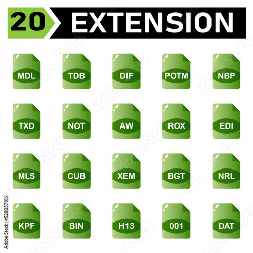 file extension icon include mdl, tdb, dif, potm, nbp, txd, not, aw, rox, edi, mls, cub, xem, bgt, nrl, kpf, bin, h13, 001, dat, file, document, extension, icon, type, set, format, vector, symbol