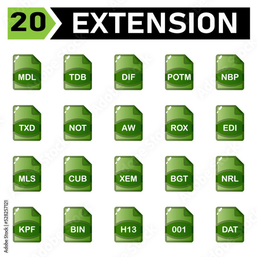 file extension icon include mdl, tdb, dif, potm, nbp, txd, not, aw, rox, edi, mls, cub, xem, bgt, nrl, kpf, bin, h13, 001, dat, file, document, extension, icon, type, set, format, vector, symbol