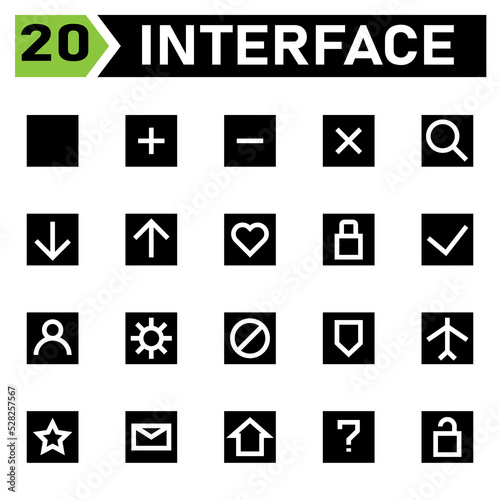 Interface icon include blank, square, interface, plus, add, new, open, minus, delete, remove, cross, close, search, looking, find, zoom, magnifying, download, arrow, down, upload, up, hearth, like