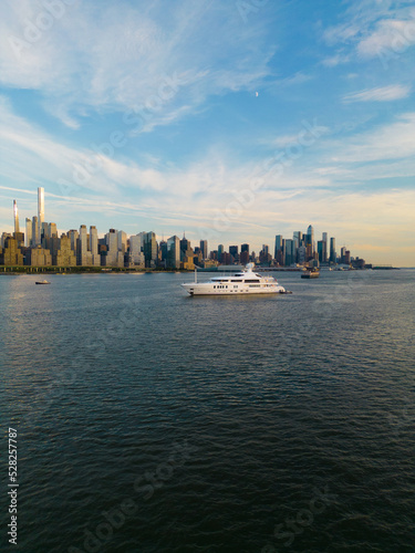 city skyline with boat