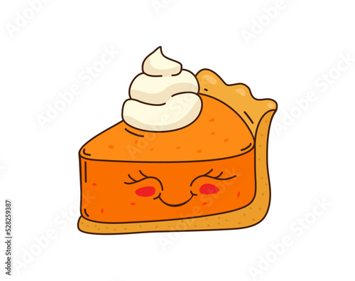 Cute happy funny pumpkin pie. Isolated on white background.