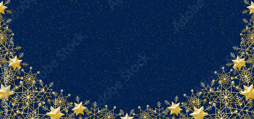 雪の結晶　フレーム　ゴールド　背景　青　ダスト（金色）