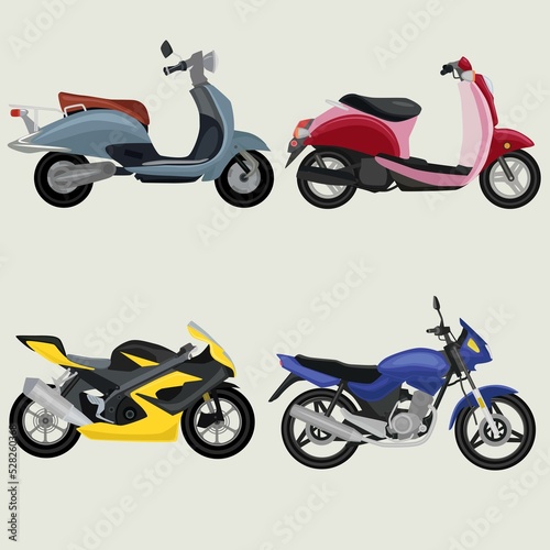 set of motorcycle and scooters