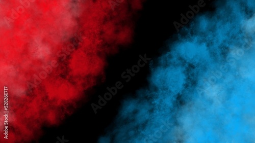 Double smoked light effect blue and red on dark background. Dual tone backdrop 