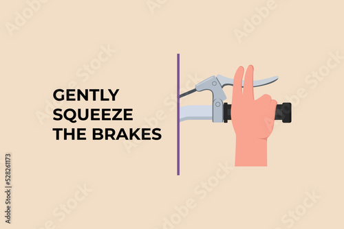 Gently squeeze the brakes while descending. Bicycle concept. Flat vector illustrations isolated. 