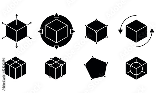 3D modeling and printing,  set of 3d printing black icons