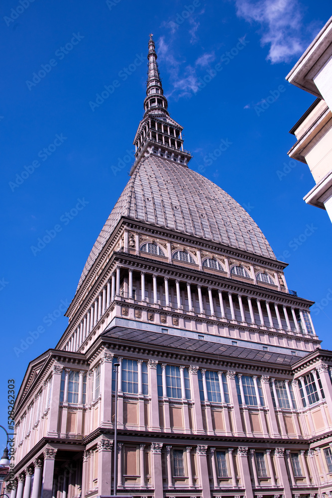 Mole Antonelliana tower, originally a synagogue, now the National Museum of Cinema in Turin, Italy