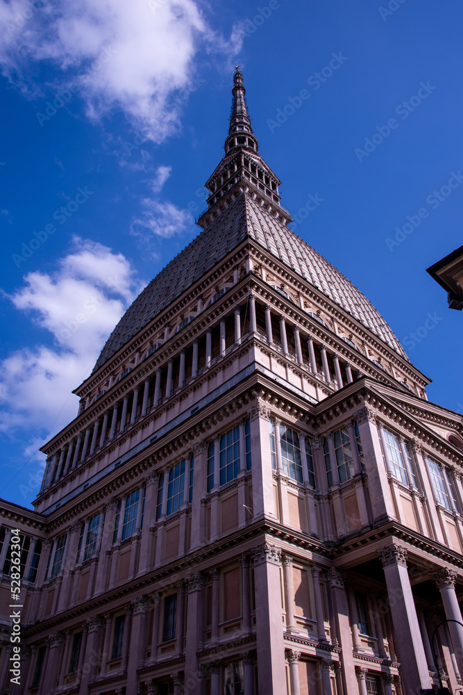 Mole Antonelliana tower, originally a synagogue, now the National Museum of Cinema in Turin, Italy