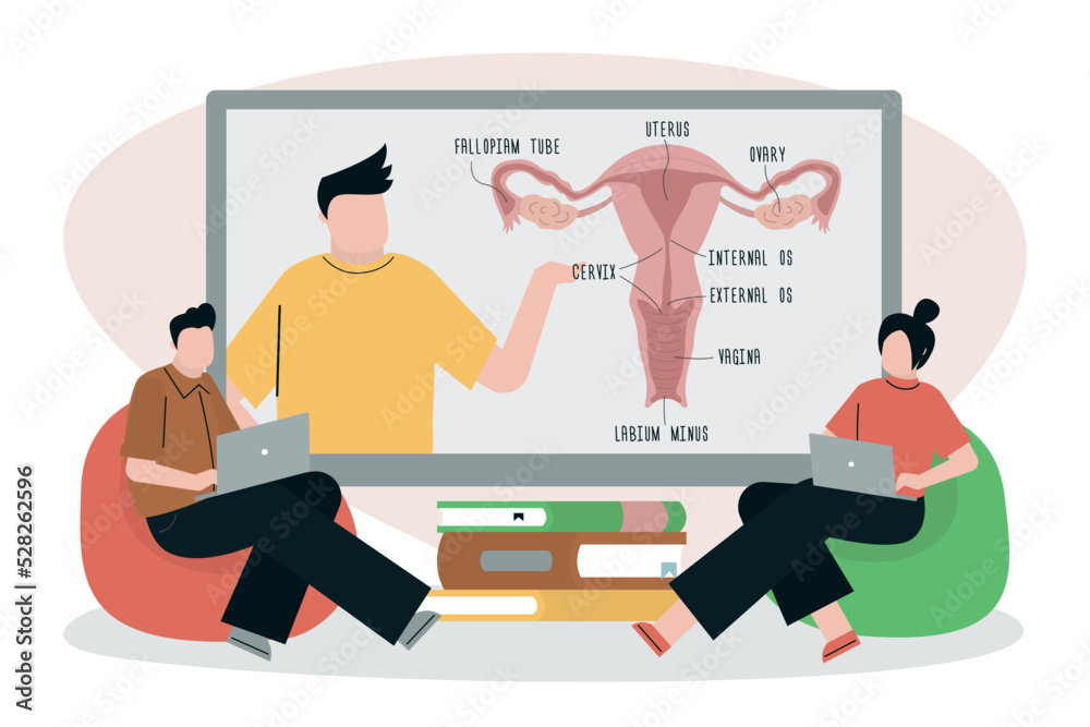 Vektorová grafika „Sex education. Doctor showing structure of female