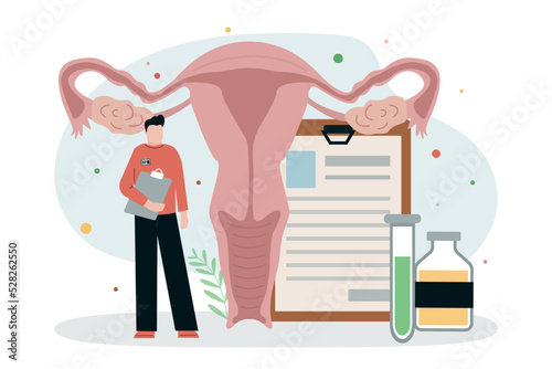 Male doctor examine uterus. Man conduct examination of female genital organs for disease and condition. Sex education. Contraception and reproductive system