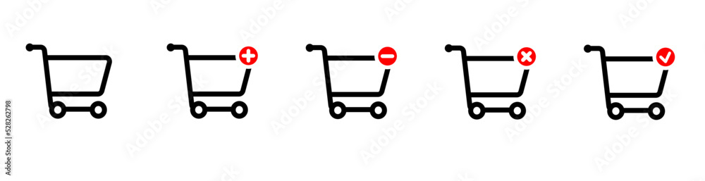 Shopping cart icon set. cart, add to cart, take from cart, confirm cart, shopping Shopping cart icon set. cart, add to cart, take from cart, confirm cart, shopping