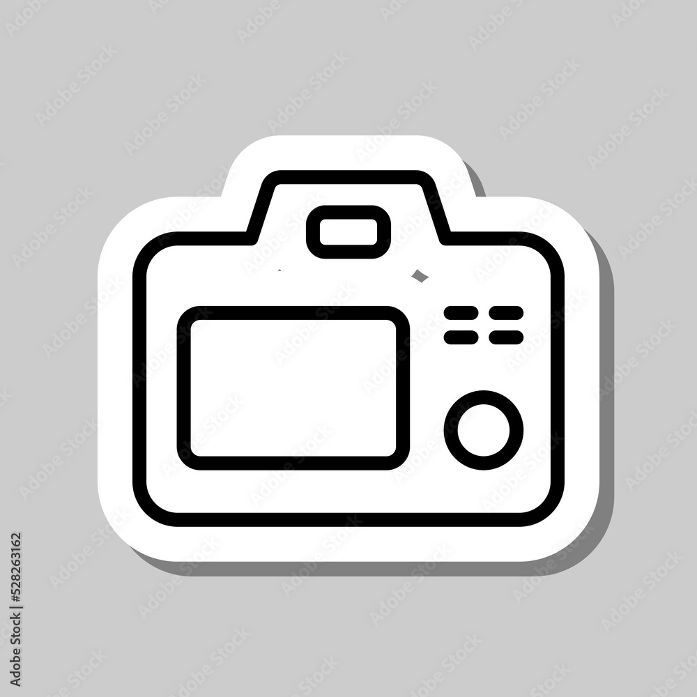 Camera simple icon vector. Flat design. Sticker with shadow on gray background.ai Camera simple icon vector. Flat design. Sticker with shadow on gray background.ai
