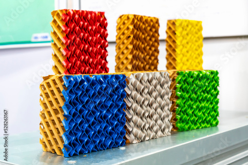 Various color texture rhombic structure ventilation cooling pad or honeycomb filter evaporator paper cooling for reduce air temperature in industrial photo