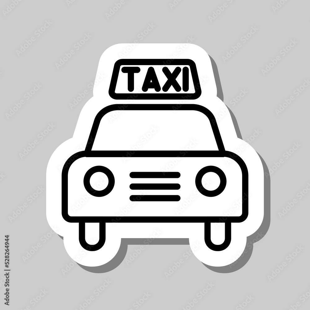 Taxi logo and car simple icon vector. Flat design. Sticker with shadow on gray background.ai