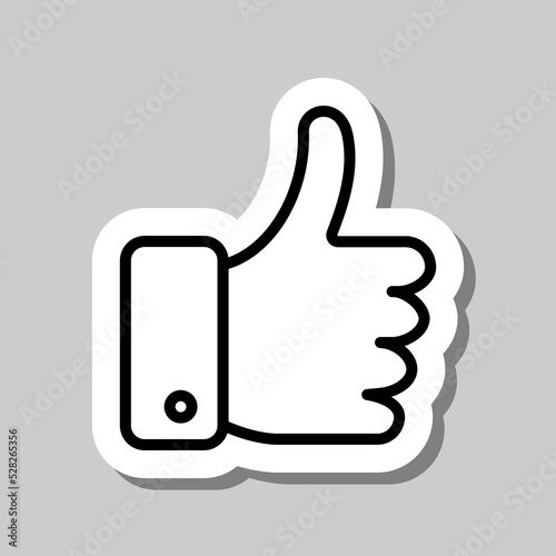 Thumb up simple icon vector. Flat design. Sticker with shadow on gray background