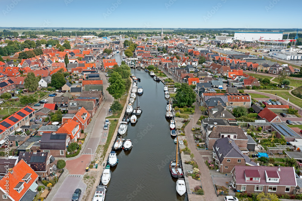 Aerial from the city Lemmer in Friesland the Netherlands