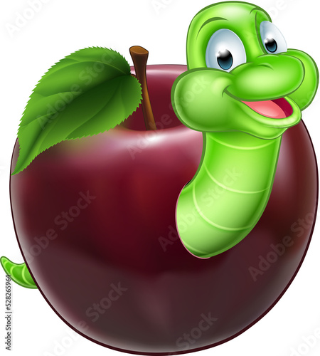 Cartoon Caterpillar In Apple