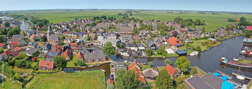 Aerial panorama from the village Warten in Friesland the Netherlands