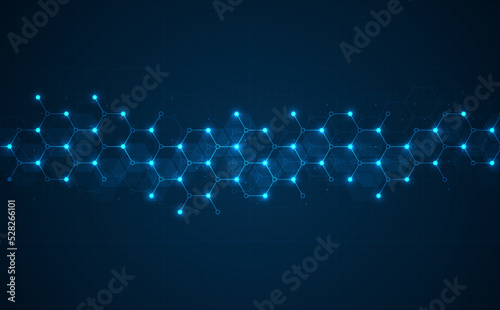 Digital technology background. Abstract hexagons background with lines and dots. Design for science, medicine or technology