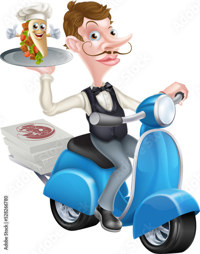 Cartoon Butler on Scooter M...