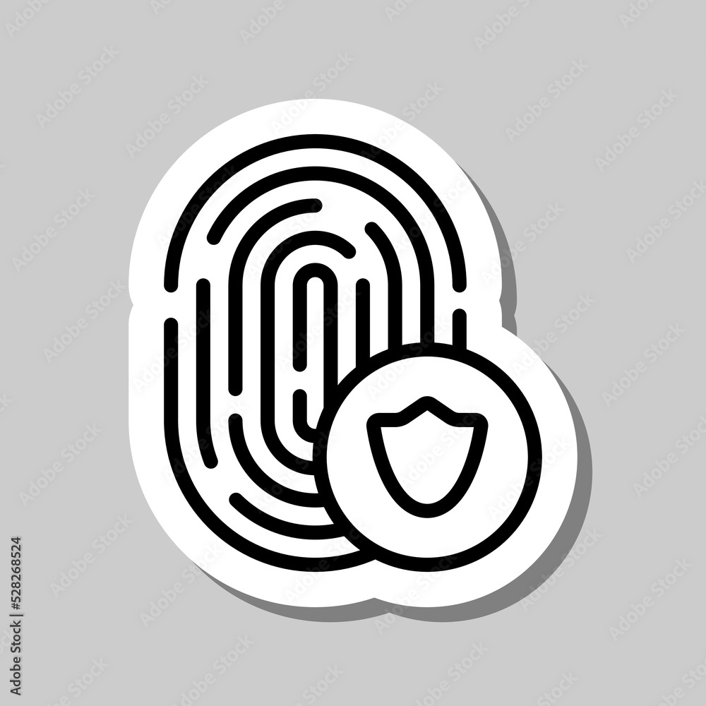 Fingerprint with shield simple icon vector. Flat design. Sticker with shadow on gray background.ai Fingerprint with shield simple icon vector. Flat design. Sticker with shadow on gray background.ai