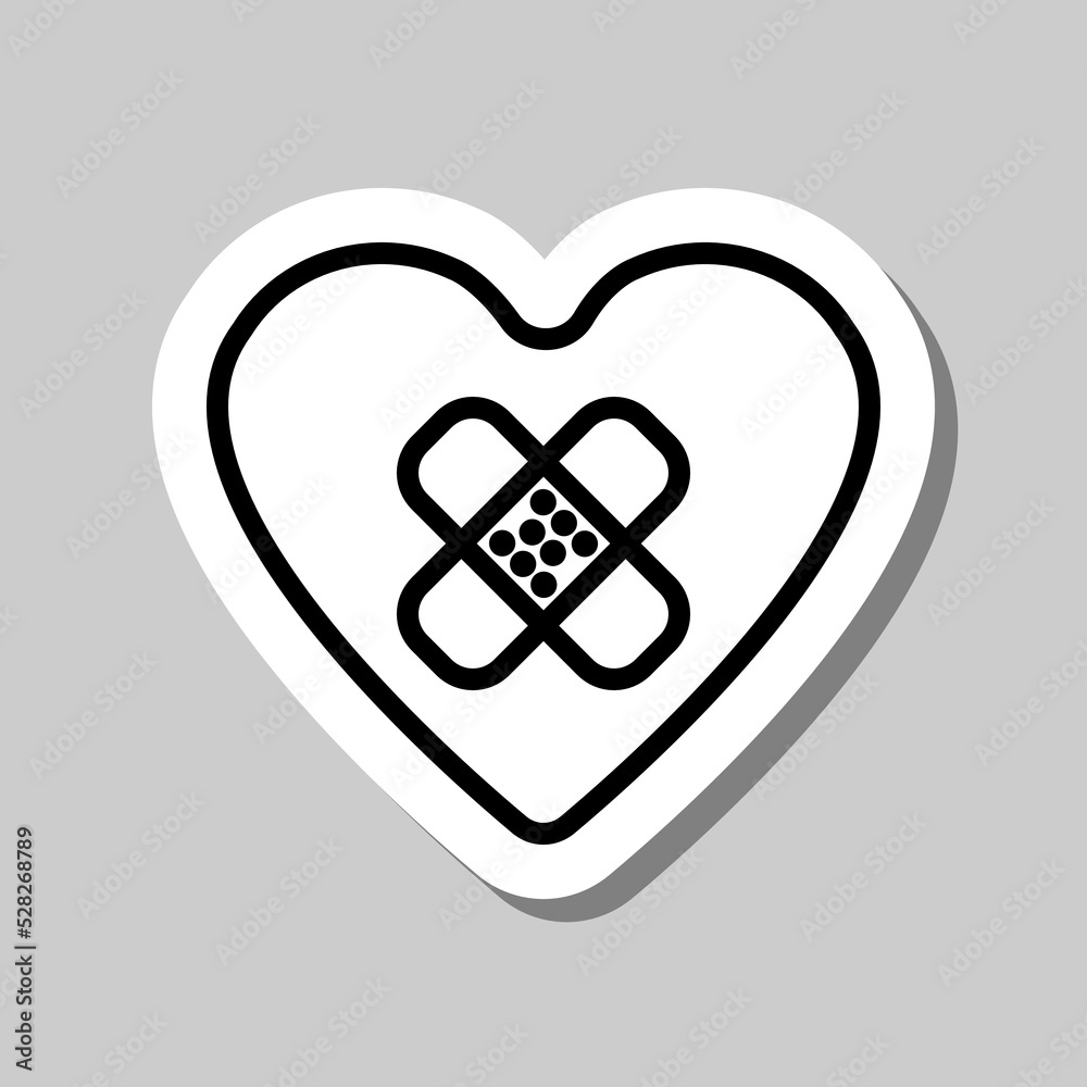 Heart with patch simple icon vector. Flat design. Sticker with shadow on gray background.ai Heart with patch simple icon vector. Flat design. Sticker with shadow on gray background.ai