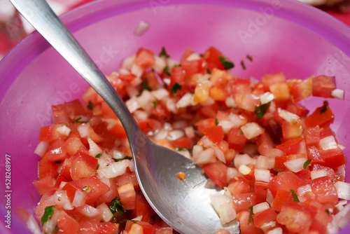 salada de vinagrete picado em pedacinhos e colocados dentro do recipiente de plástico  photo