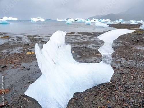 Stranded icebergs on the shores of the port settlement of Narsaq, Southern Greenland photo