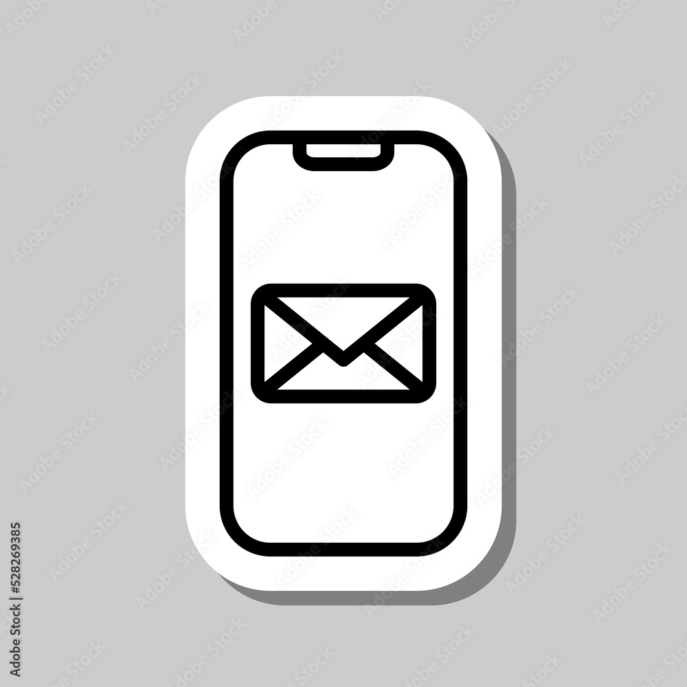 Phone notification, message simple icon vector. Flat design. Sticker with shadow on gray background.ai Phone notification, message simple icon vector. Flat design. Sticker with shadow on gray background.ai