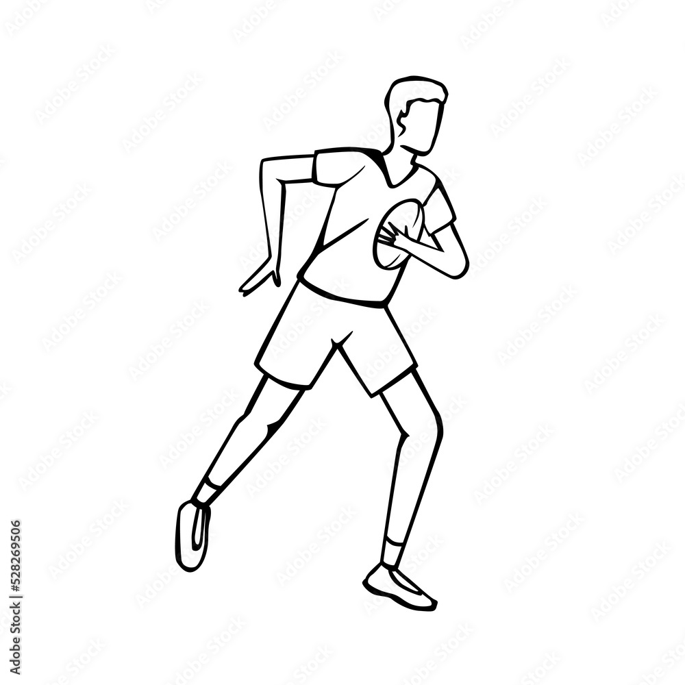 Vector illustration of hand drawn rugby player in action. Sports concept Vector illustration of hand drawn rugby player in action. Sports concept