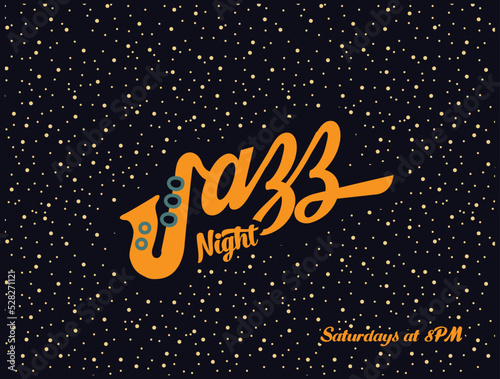 Jazz Night Poster Saxophone for Pubs Starry Background Dots