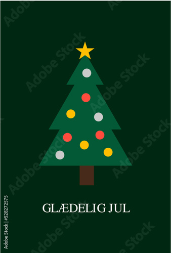 Julekort med juletræ, Glædelig jul / Merry christmas greeting cards with christmas tree. Modern and simple Xmas winter holiday card template.