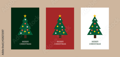 Merry christmas greeting cards with christmas tree. Modern and simple Xmas winter holiday card template.