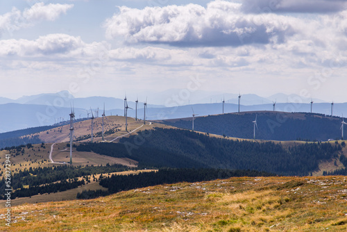 The wind mill park at the Pretul mountain range in Austria on a beautiful autumn day