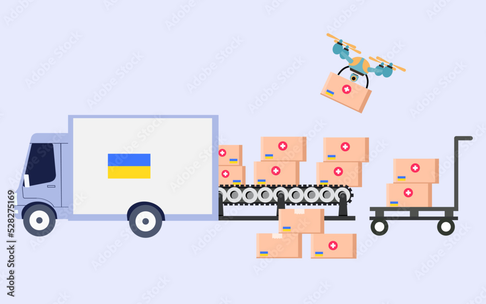 Obraz premium Medicine distribution with truck transportation fast delivery services truck full of medications.