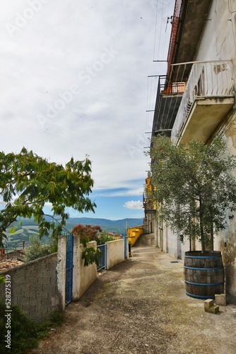 A narrow street in Calitri, a picturesque village in the province of Avellino in Campania, Italy.