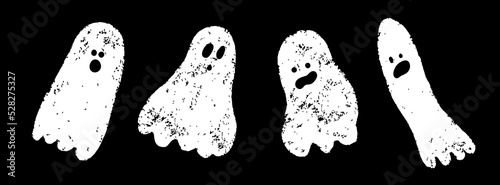 Set of ghosts illustration painted with chalk. Halloween design elements