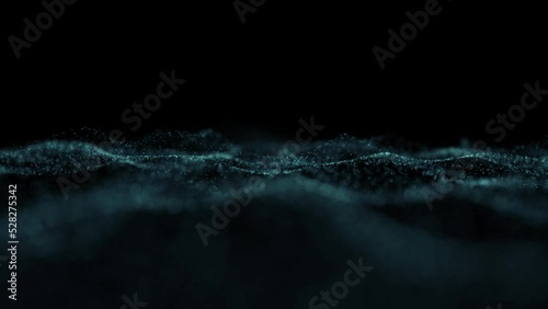 Slow motion glitter dotted looping waves on clean dark black animation background.