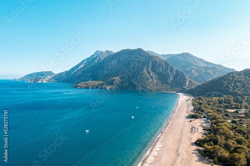 Drone view of Çıralı Beach - Turtle sea beach in Turkey 